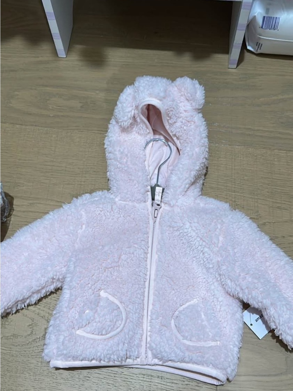 Fuzzy Pink Teddy Hooded Baby Jacket